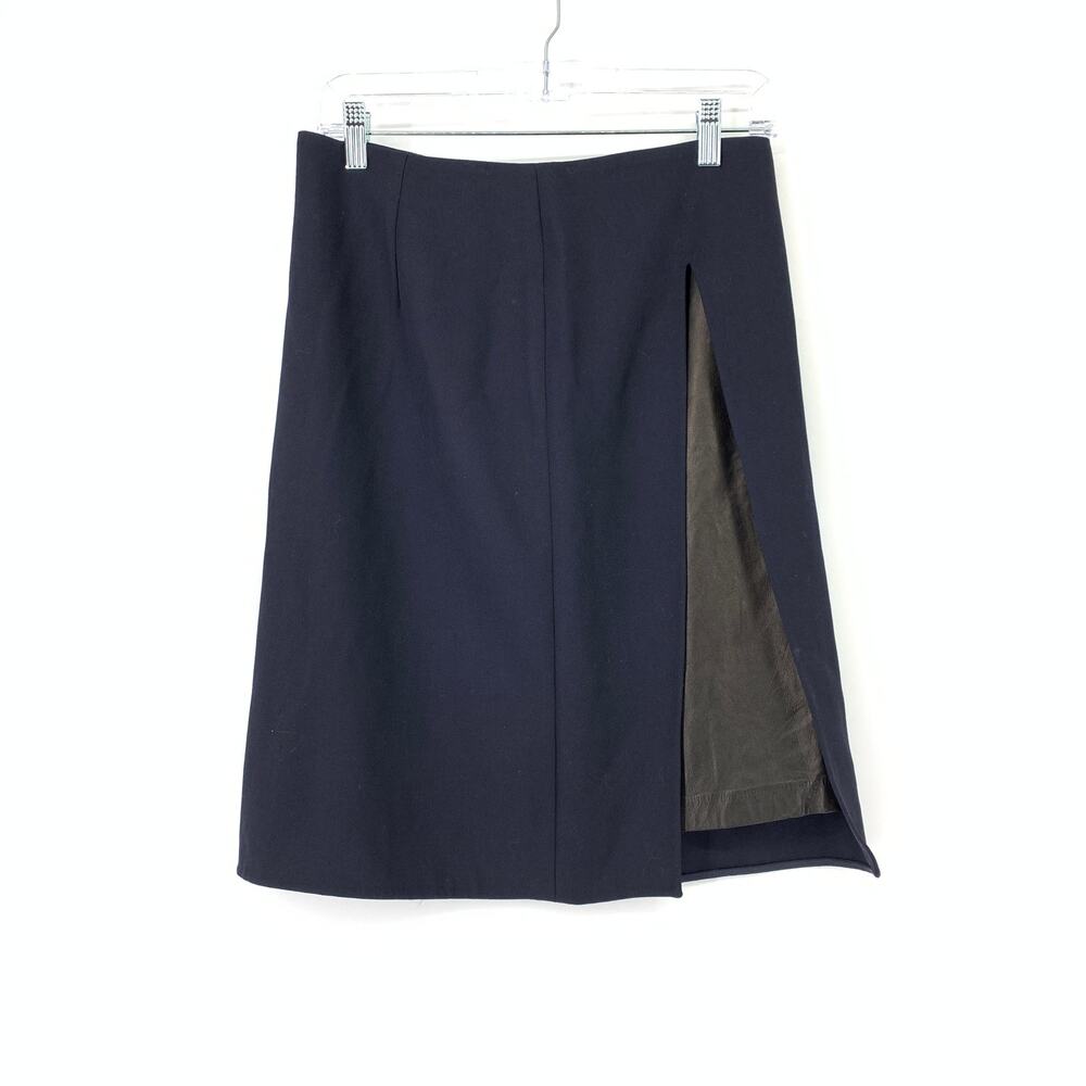 3.1 Phillip Lim Women's Size 4 A-Line Skirt Skirt Navy Blue Black Leather Panel